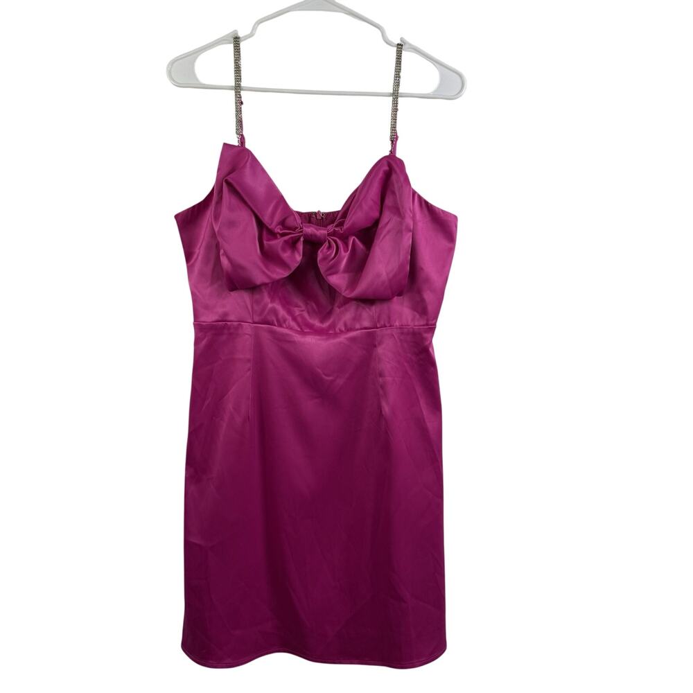 The Vintage Shop NWT Pink Bow Mini Dress Large Rhinestone Removable Straps Satin